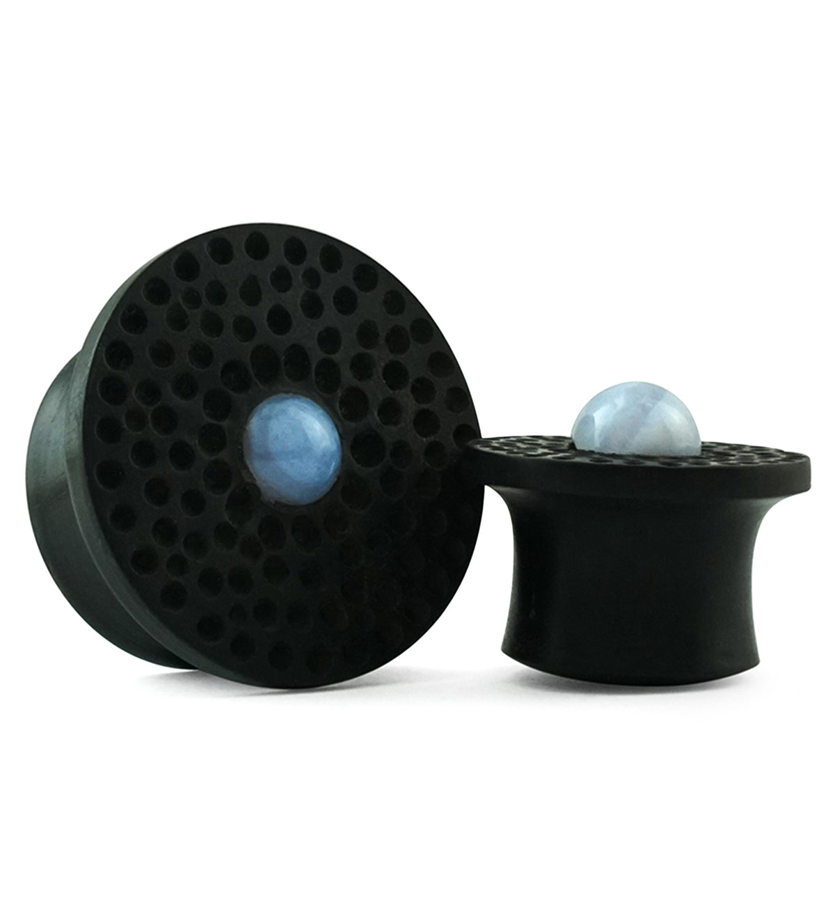 Hammered Blue Lace Agate Stone Areng Wood Mayan Flare Plugs