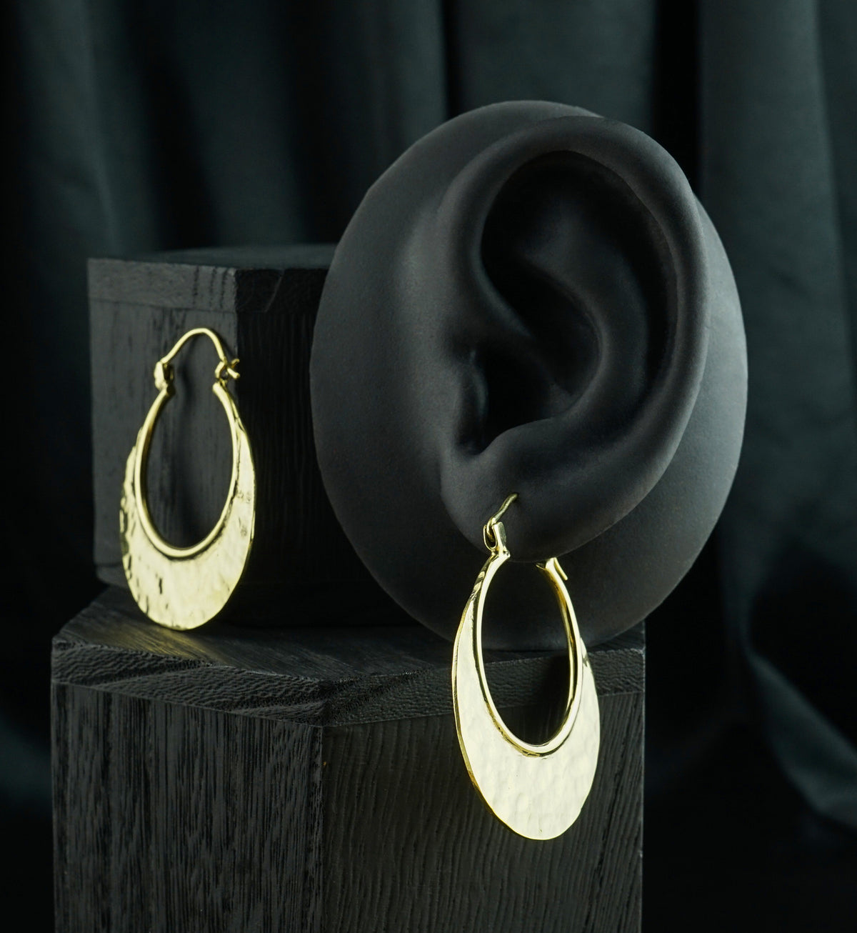 Hammered Eclipse Brass Plug Hoops