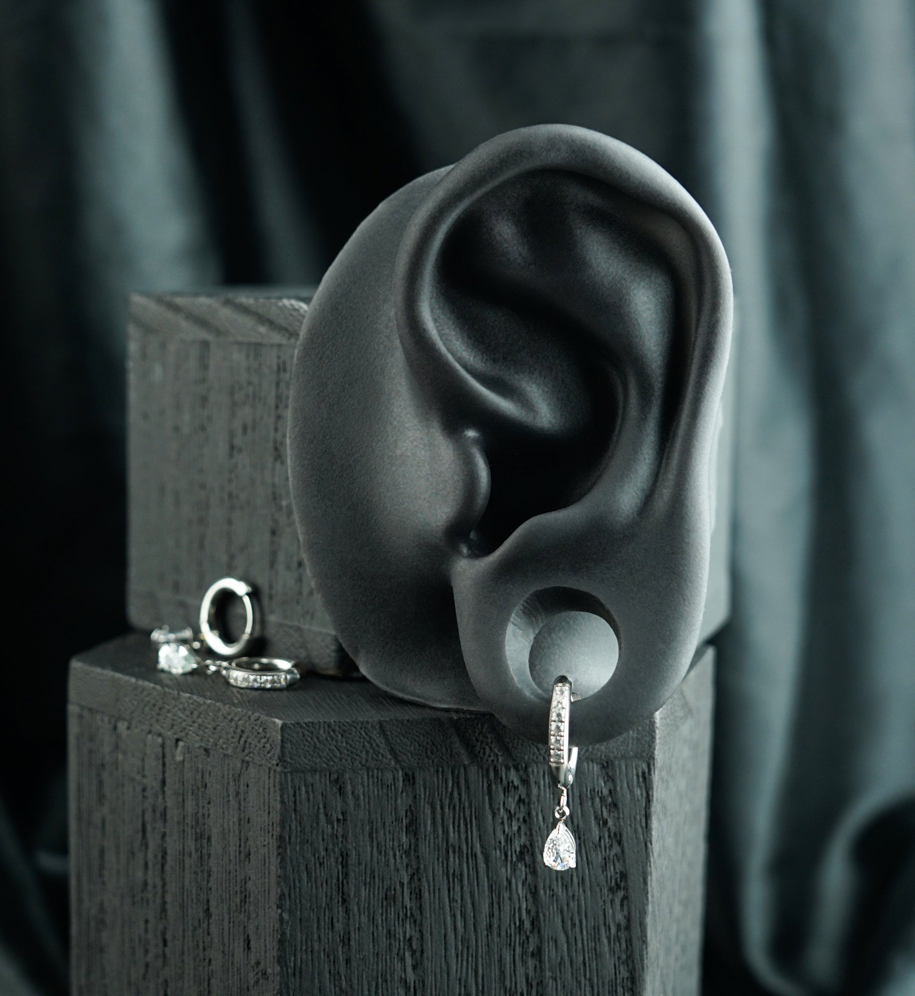 Hanging Teardrop CZ Stainless Steel Hinged Hoop Earrings