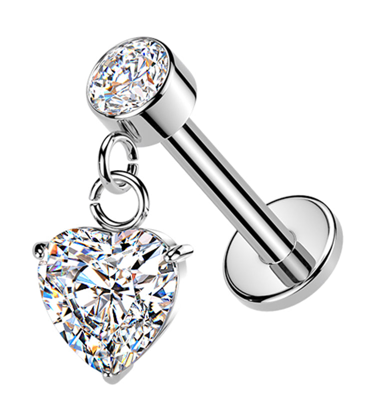 Heart CZ Dangle Internally Threaded Stainless Steel Labret