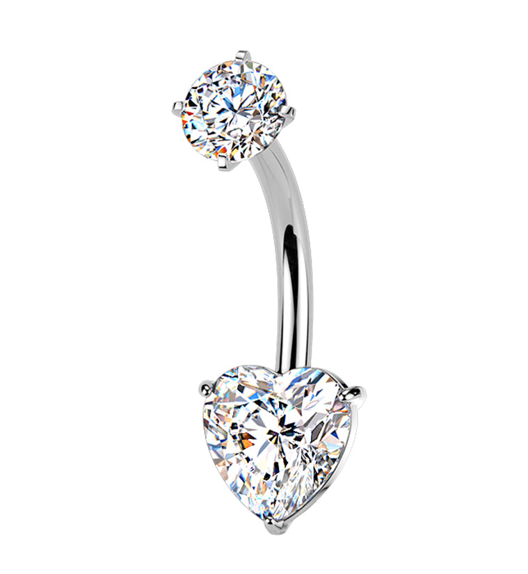 Heart CZ Stainless Steel Internally Threaded Belly Button Ring