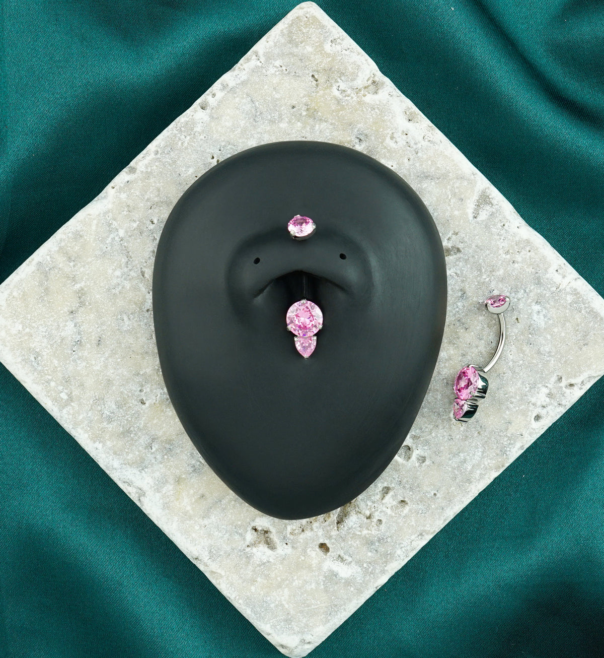 Heart Drop Pink CZ Titanium Internally Threaded Belly Button Ring