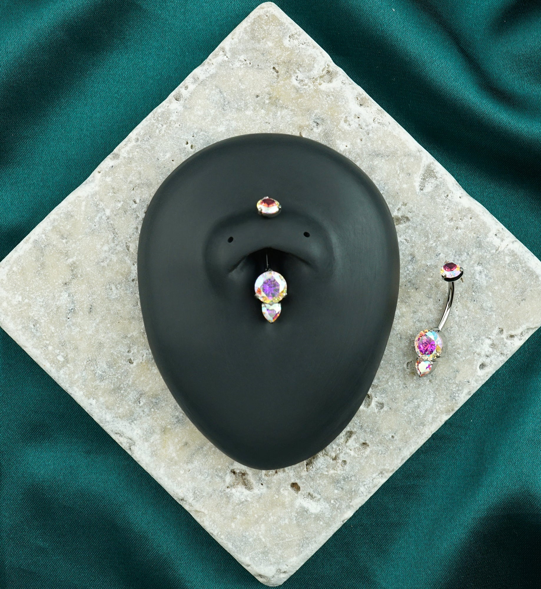 Heart Drop Rainbow Aurora CZ Titanium Internally Threaded Belly Button Ring