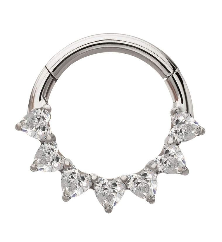 Heart Edge Clear CZ Titanium Hinged Segment Ring