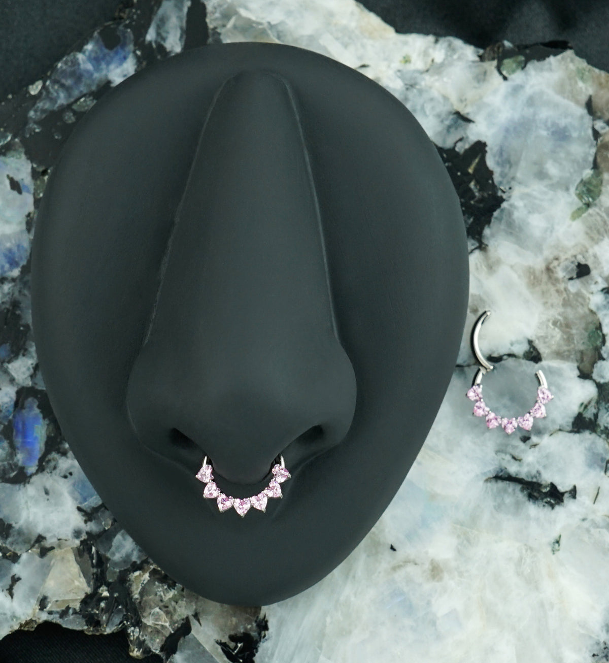 Heart Edge Pink CZ Titanium Hinged Segment Ring