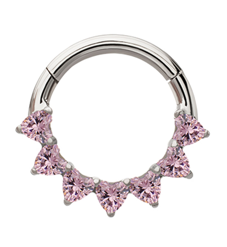Heart Edge Pink CZ Titanium Hinged Segment Ring