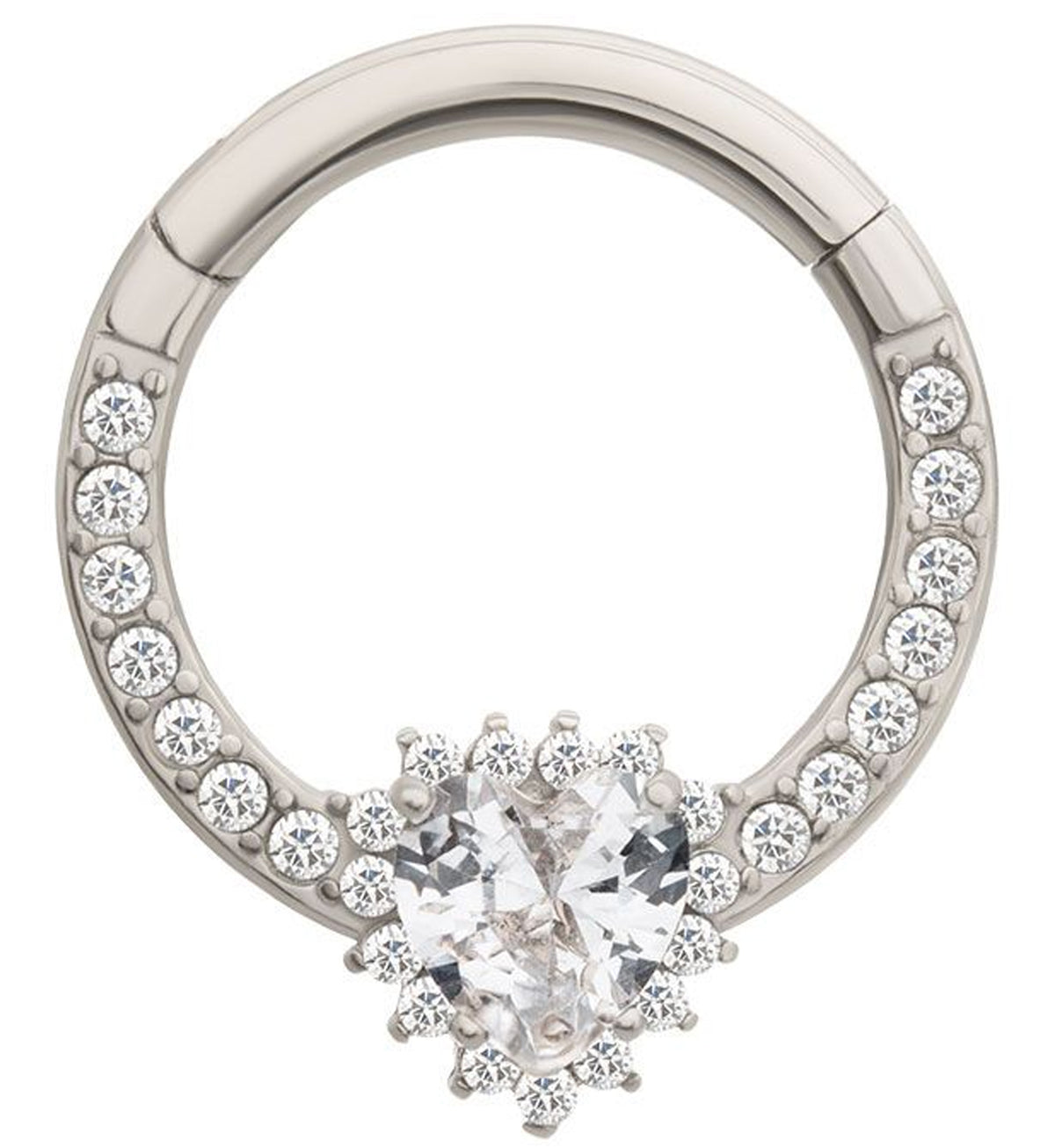 Heart Line Bling CZ Stainless Steel Hinged Segment Ring