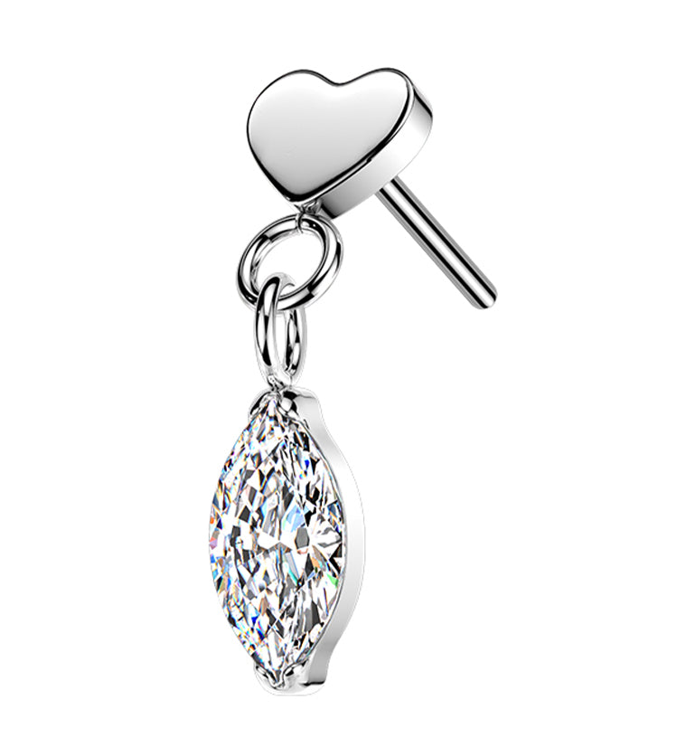 Heart With Marquise CZ Dangle Titanium Threadless Top