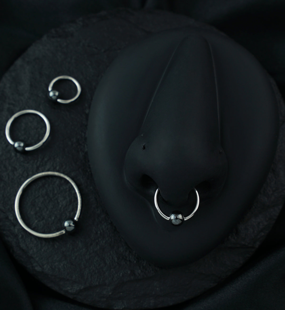 Hematite Bead Captive Ring Stainless Steel