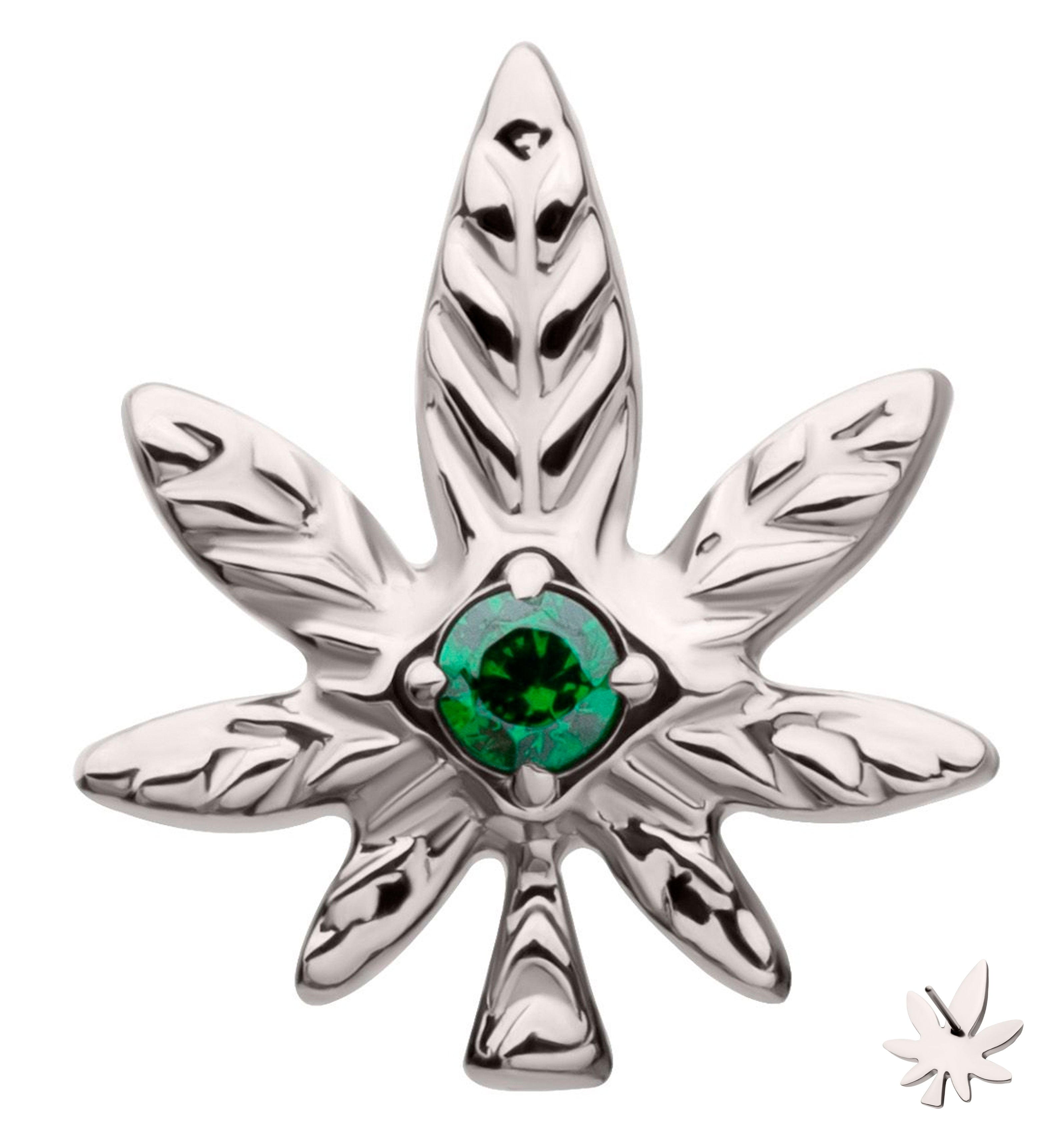Hemp Leaf Green CZ Titanium Threadless Top
