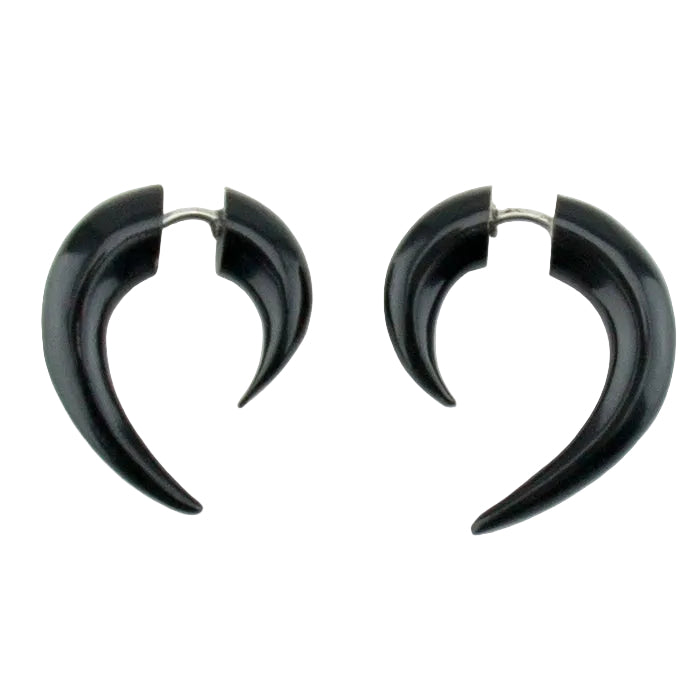 Black Horn Hooks Fake Gauge Earrings