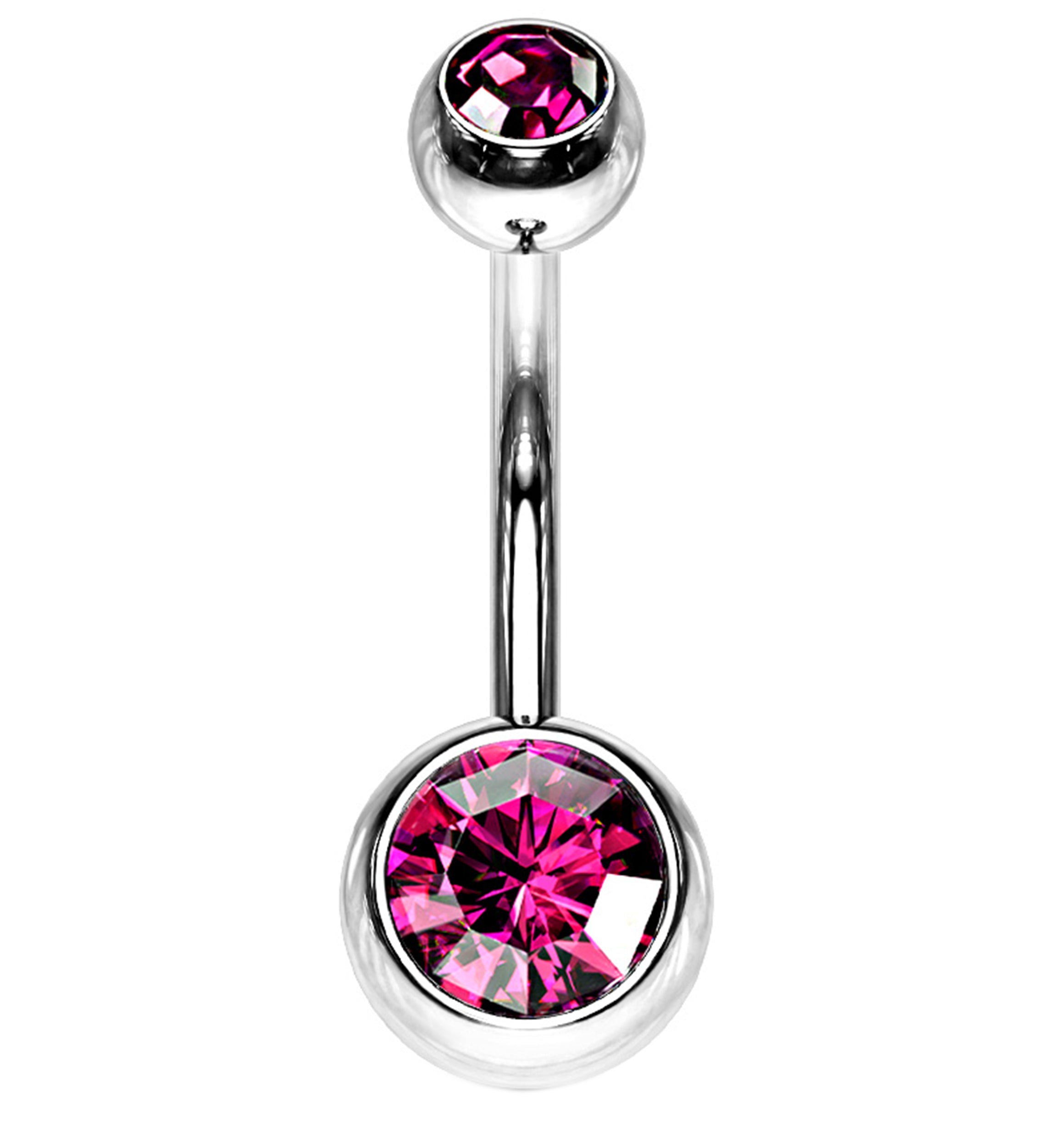 Internally Threaded Bezel Fuchsia CZ Belly Button Ring