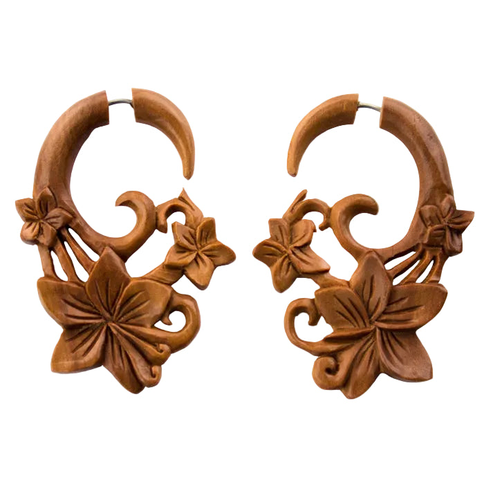 Kula Flower Saba Wood Fake Gauges Earrings