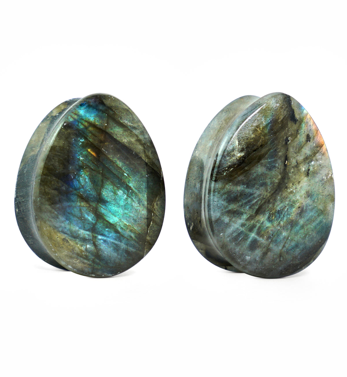 Labradorite Teardrop Stone Plugs 3/4" (19mm) Version 6