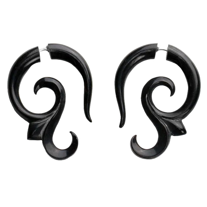 Lacey Curl Fake Gauges Horn Earrings