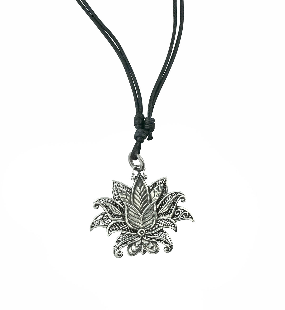 Lotus Flower White Brass Pendant Necklace