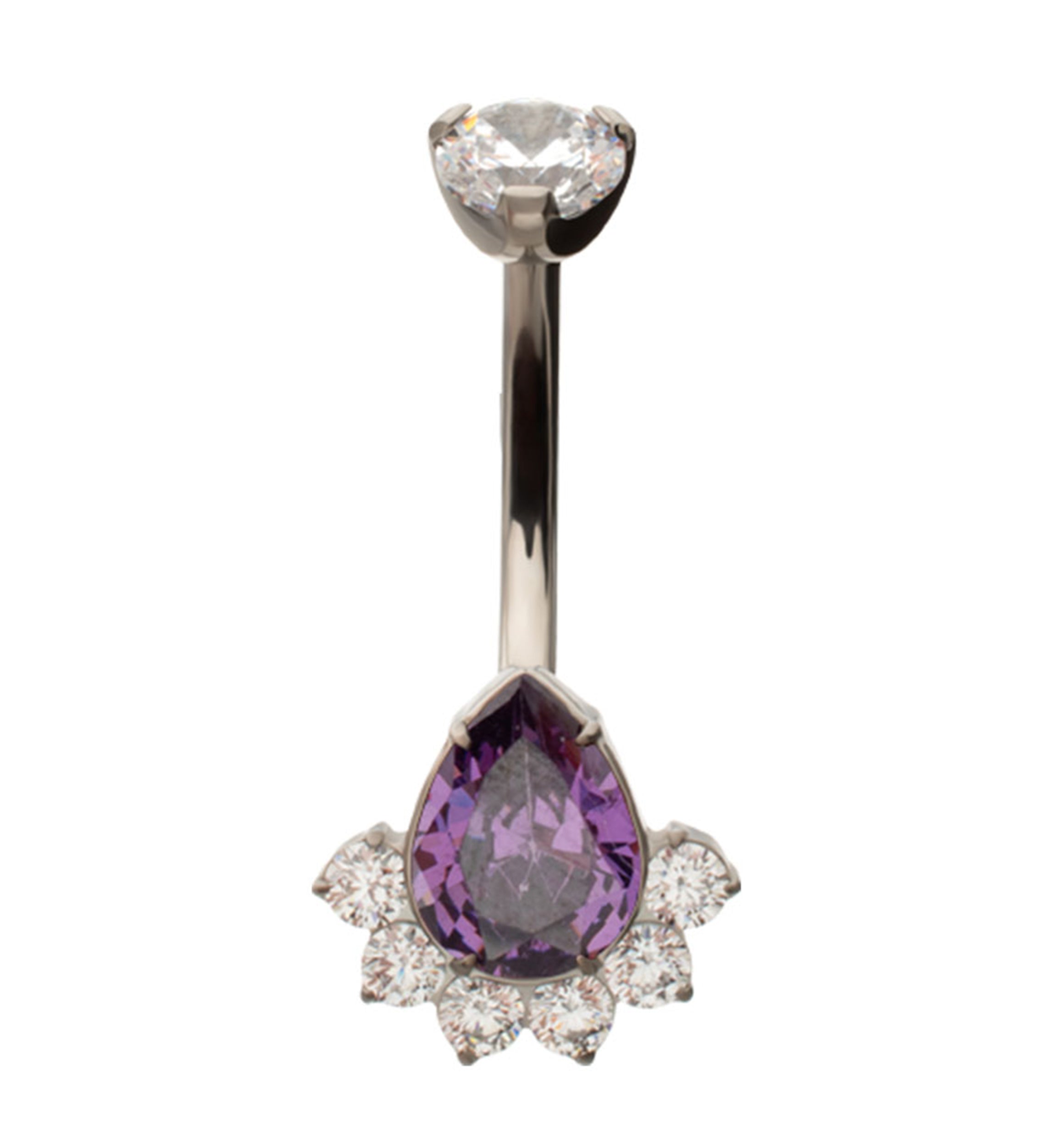 Lure Teardrop Amethyst CZ Titanium Internally Threaded Belly Button Ring