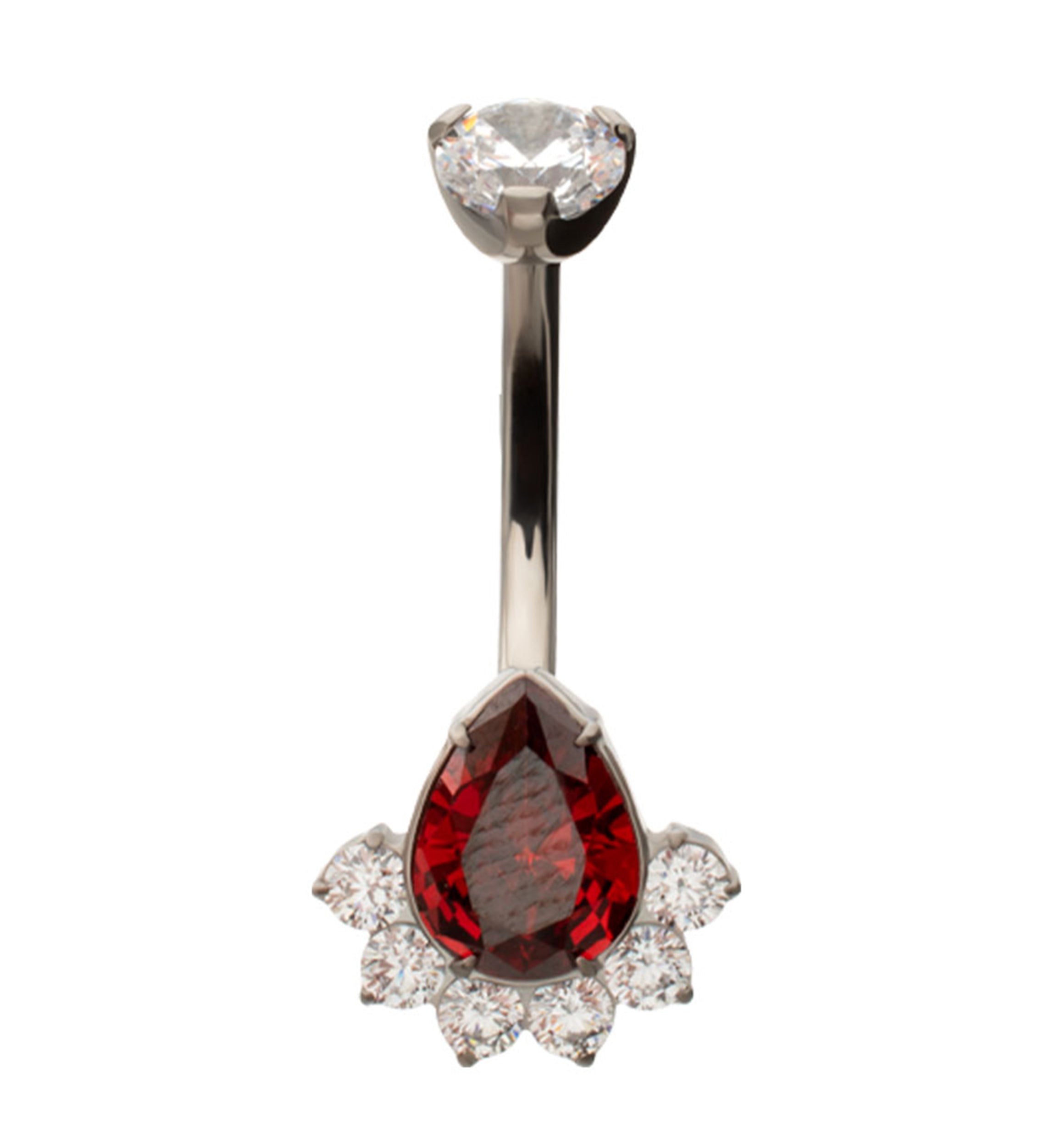 Lure Teardrop Garnet CZ Titanium Internally Threaded Belly Button Ring