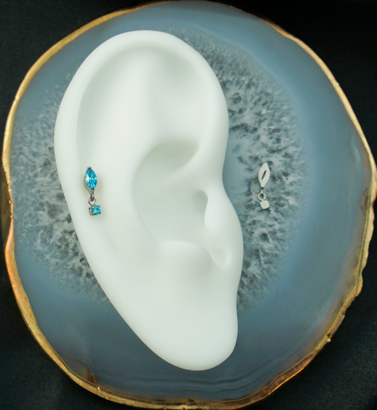 Marquise Blue Topaz CZ Dangle Titanium Threadless Top