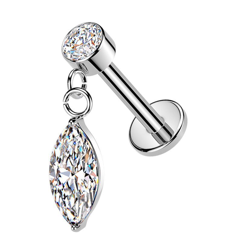 Marquise CZ Dangle Internally Threaded Stainless Steel Labret