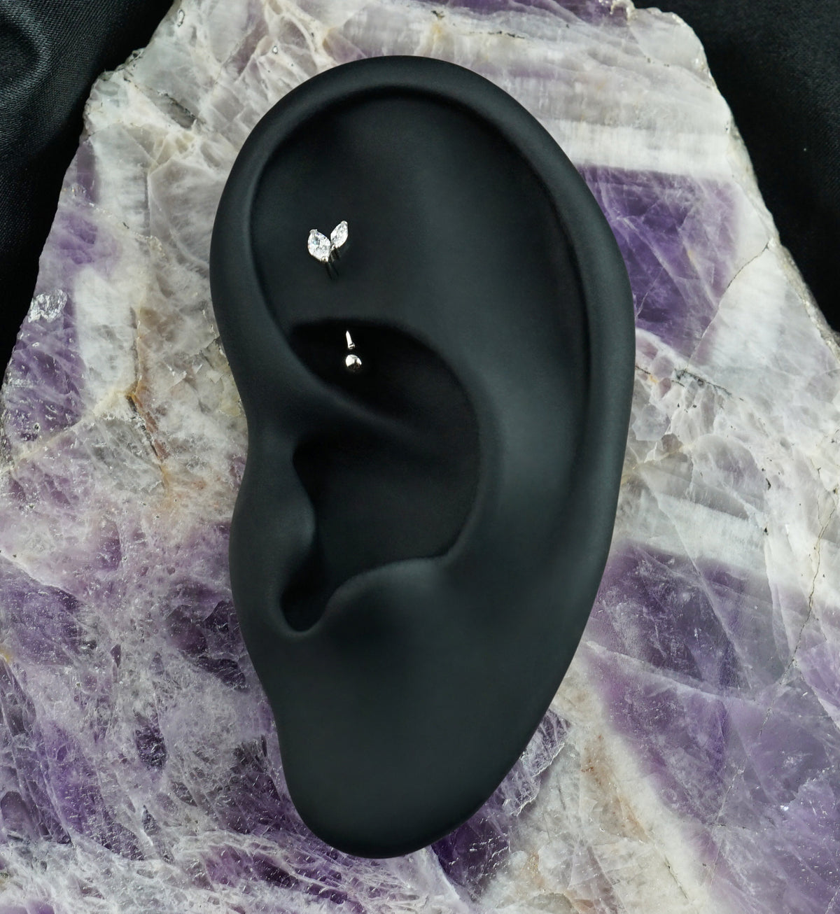 Marquise Frond CZ Titanium Threadless Curved Barbell
