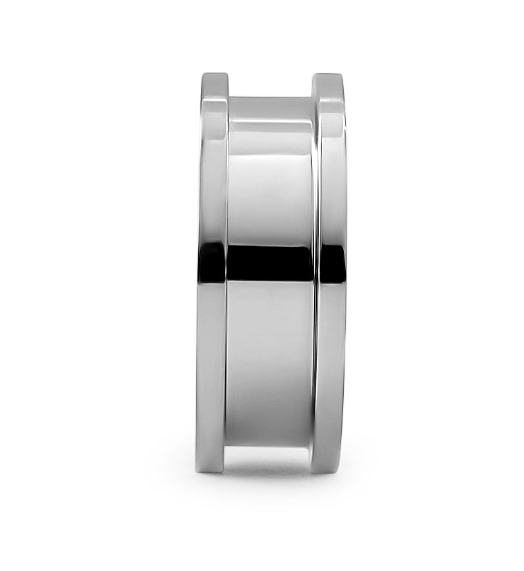 Stainless Steel Screw on Ear Tunnels, side view showing both flanges