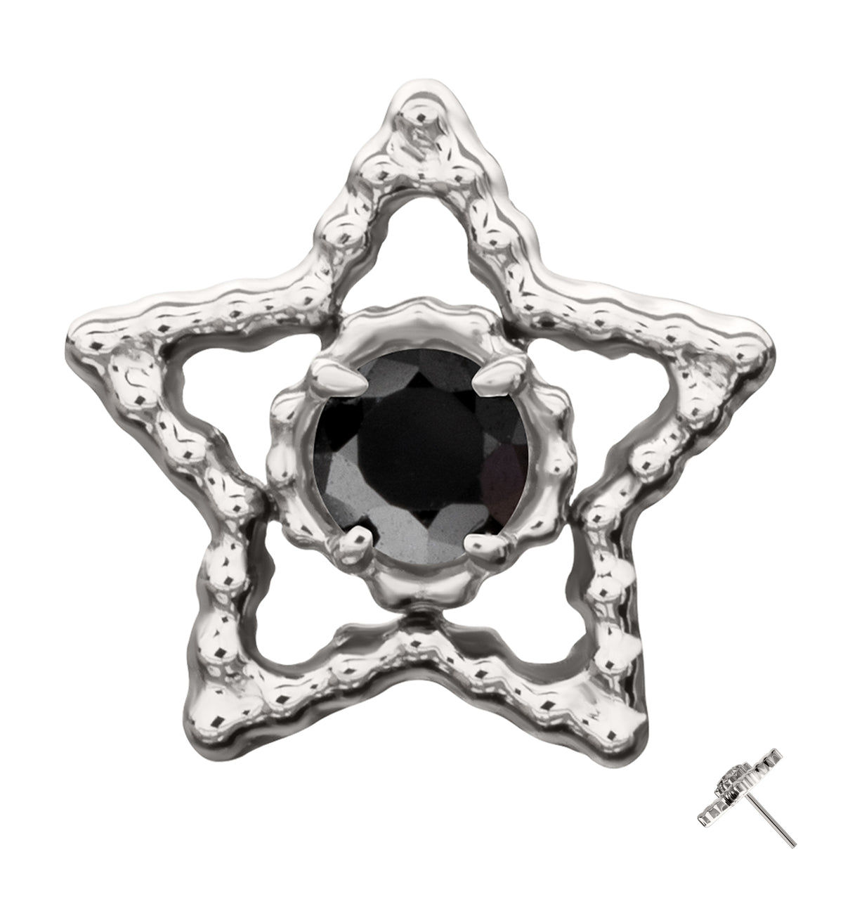 Milgrain Star Black CZ Titanium Threadless Top