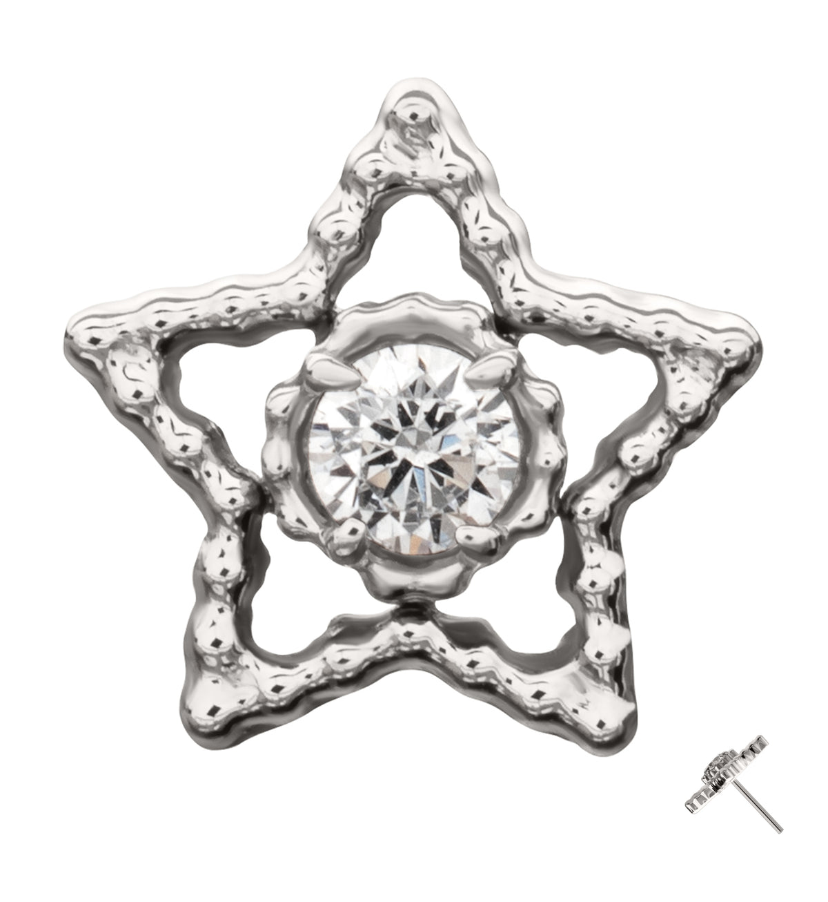Milgrain Star Clear CZ Titanium Threadless Top