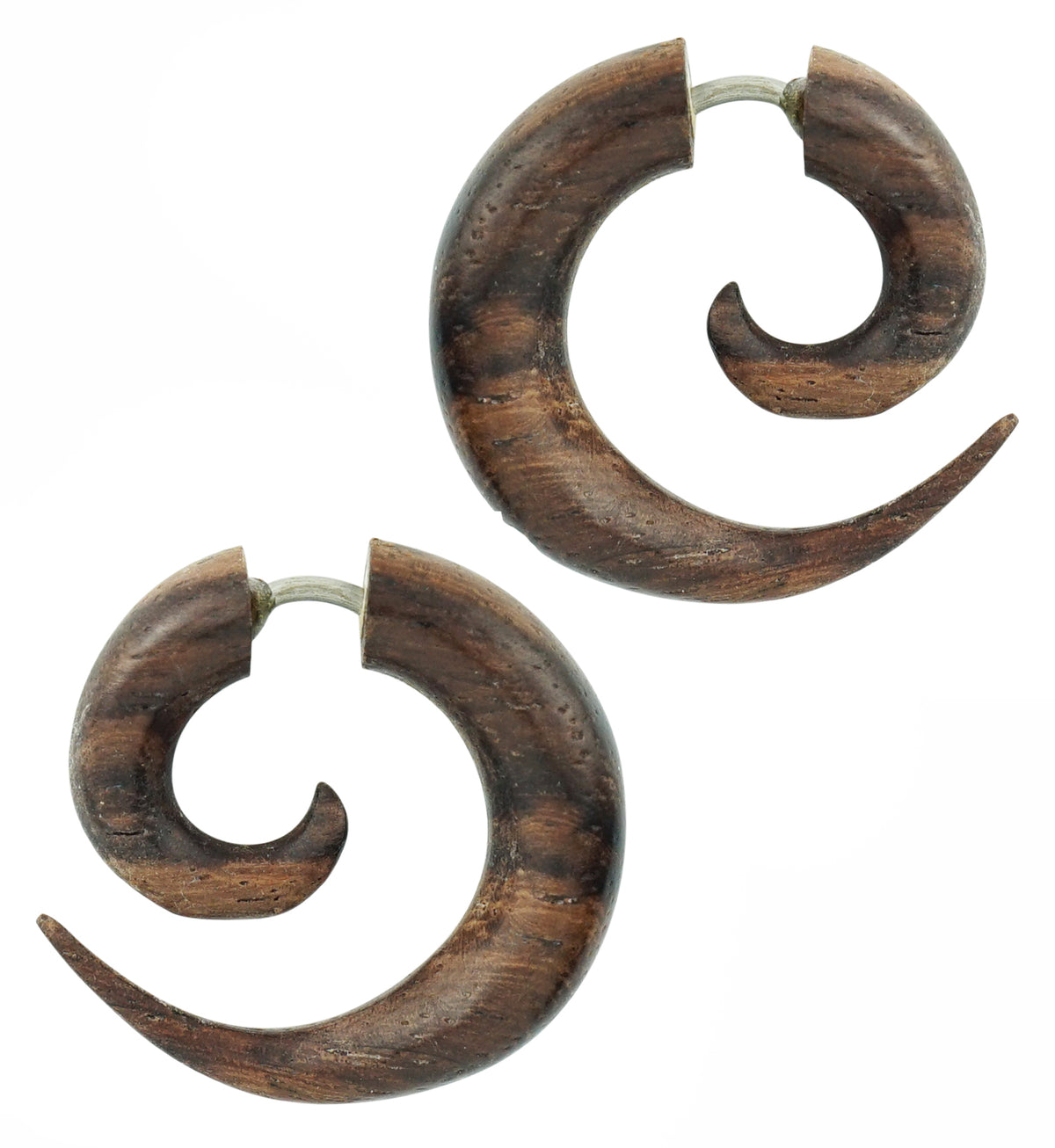 Mini Sono Wood Spiral Fake Gauges Earrings