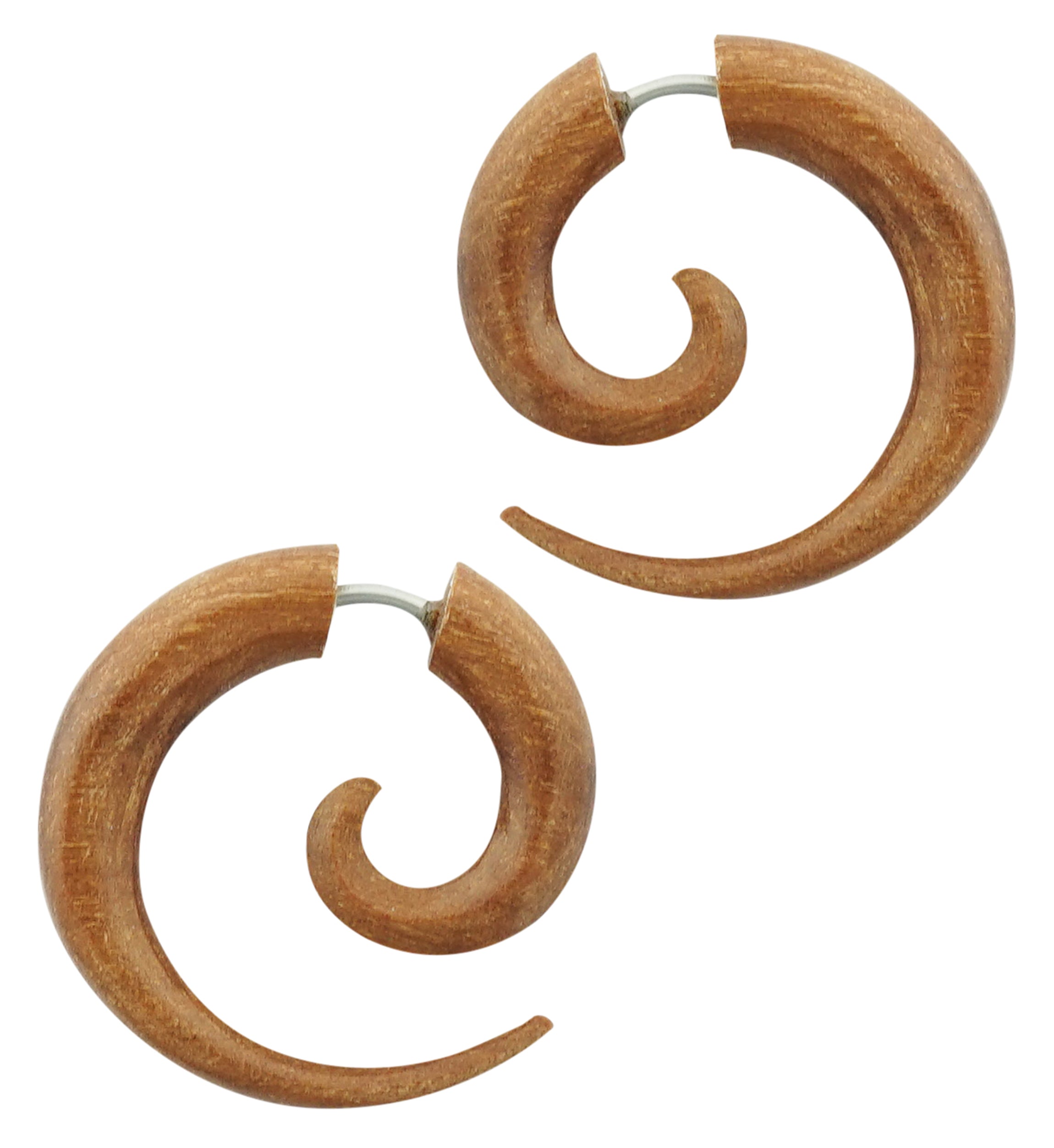 Saba Wood Fake Gauge Spirals Tribal Earrings (19G - 0.9mm)