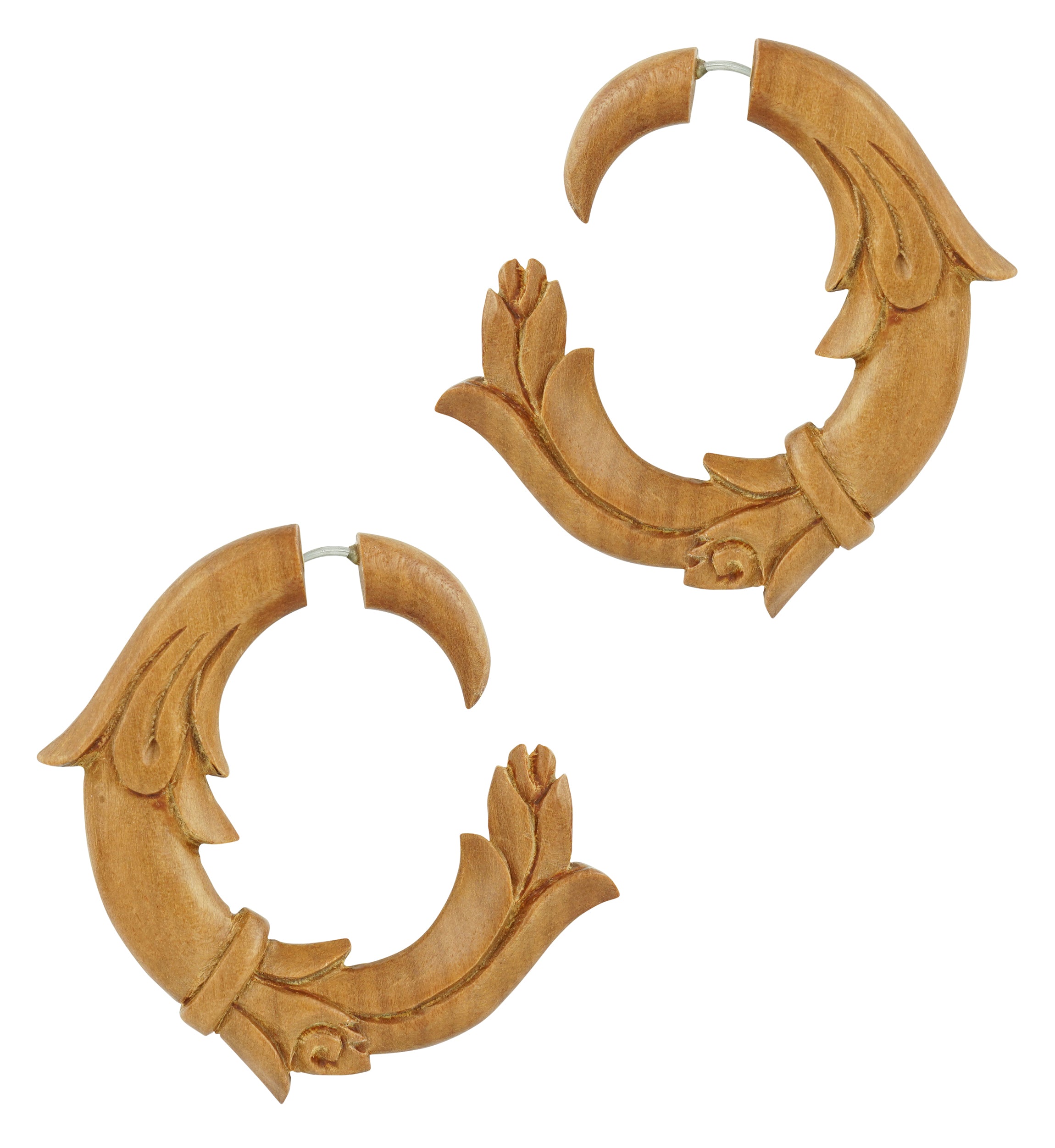 Oconee Wooden Spiral Fake Gauges Earrings