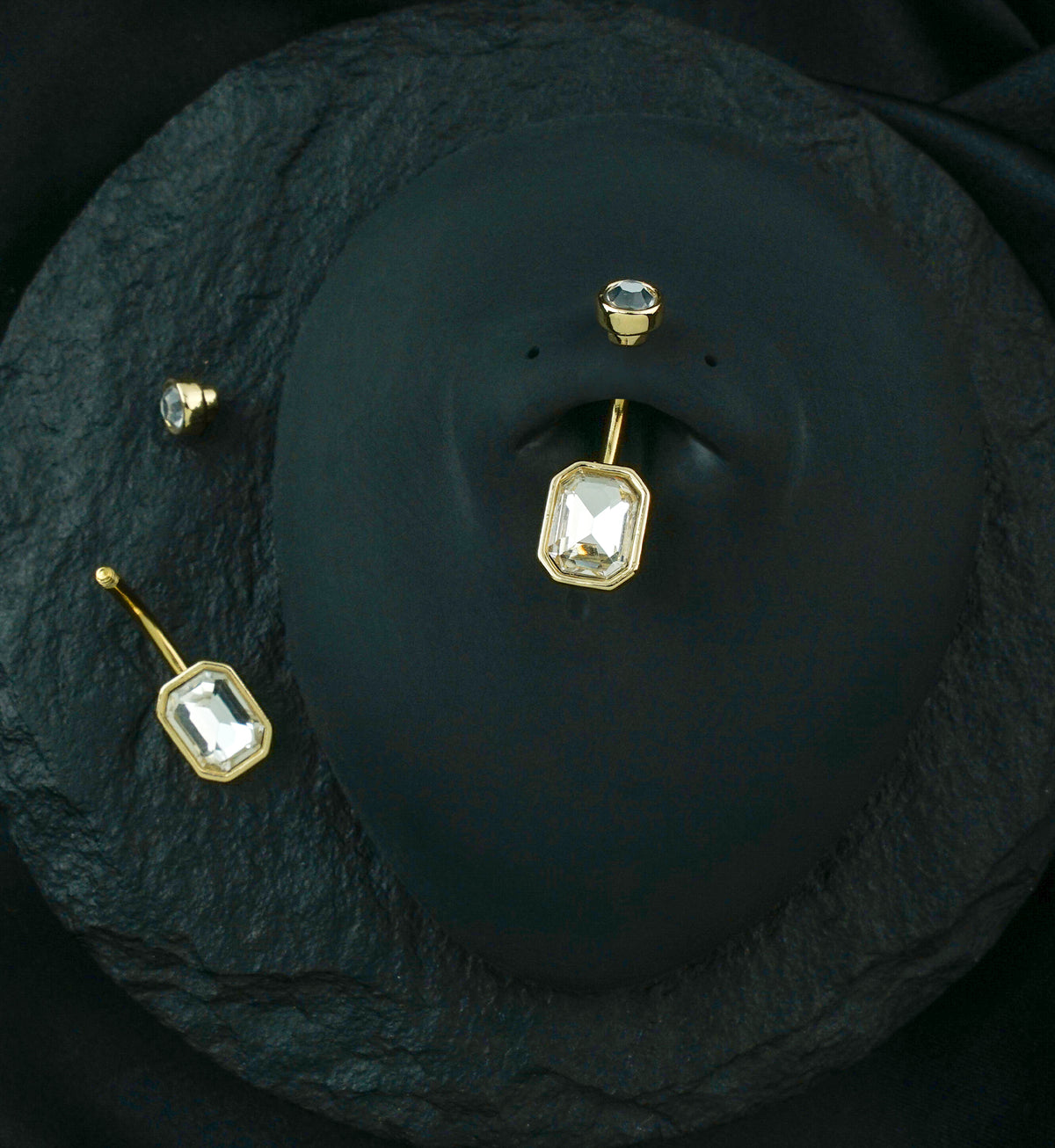 Octet CZ Gold Belly Ring