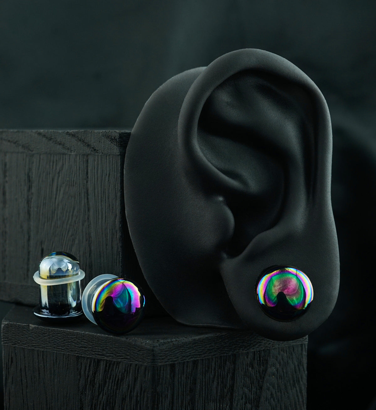 Oil Slick Single Flare Glass Plugs