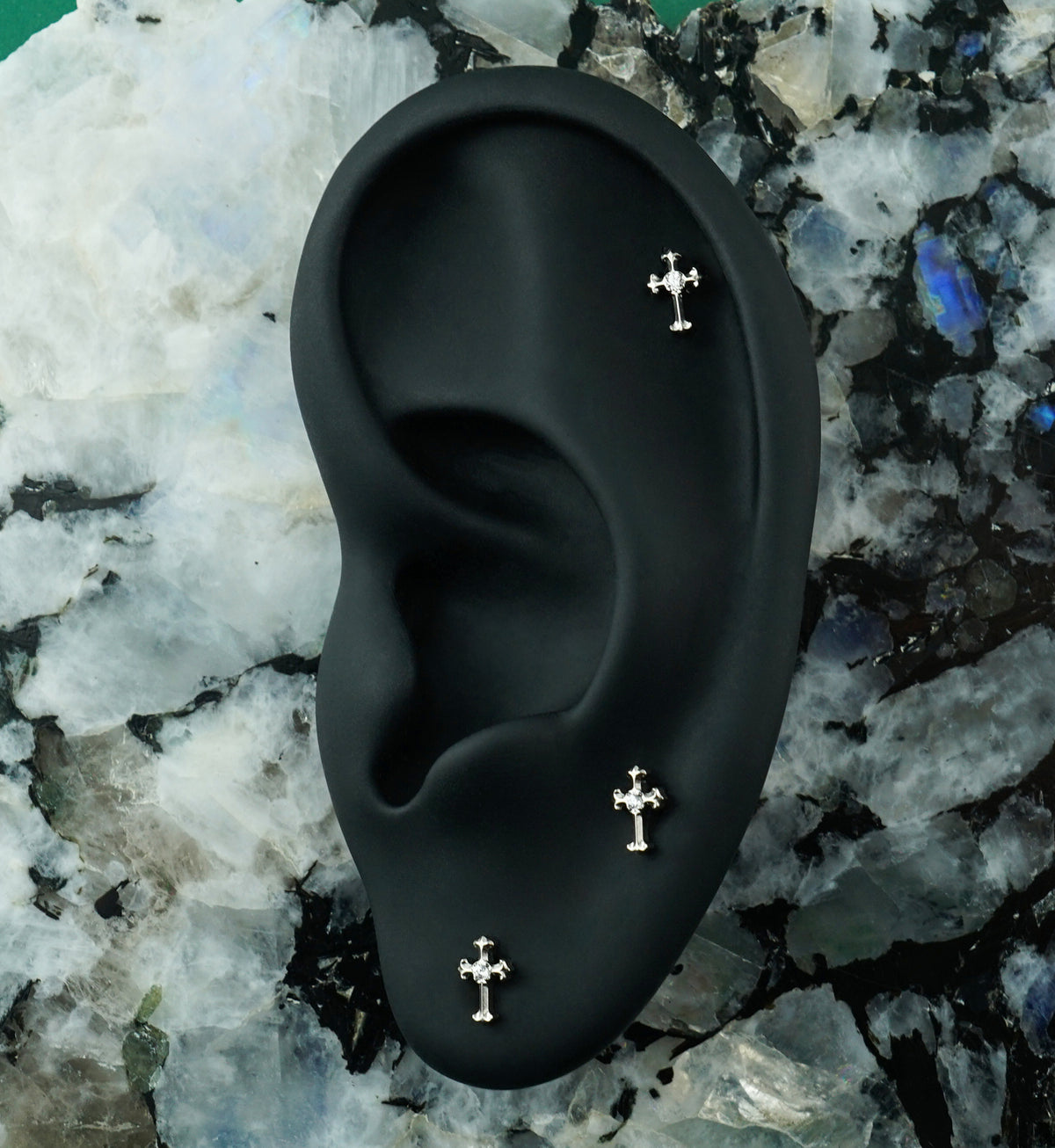 Ornamental Cross Clear CZ Titanium Threadless Top