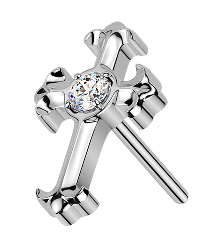 Ornamental Cross Clear CZ Titanium Threadless Top