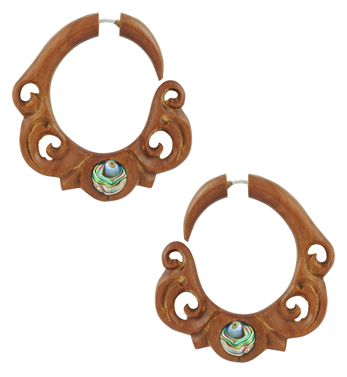 Paula Swirl Wooden Fake Gauges Earrings