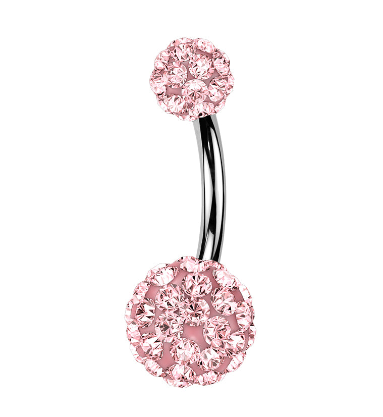 Pink Crystal Ball CZ Stainless Steel Externally Threaded Belly Button Ring