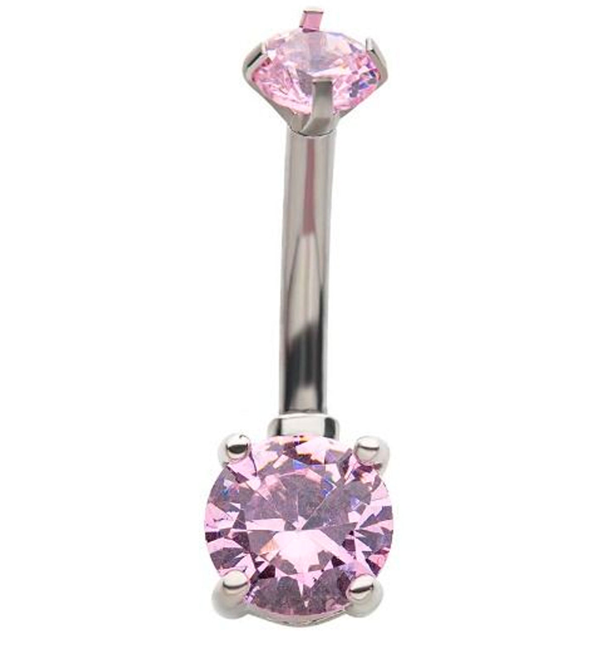 Pink CZ Internally Threaded Belly Ring
