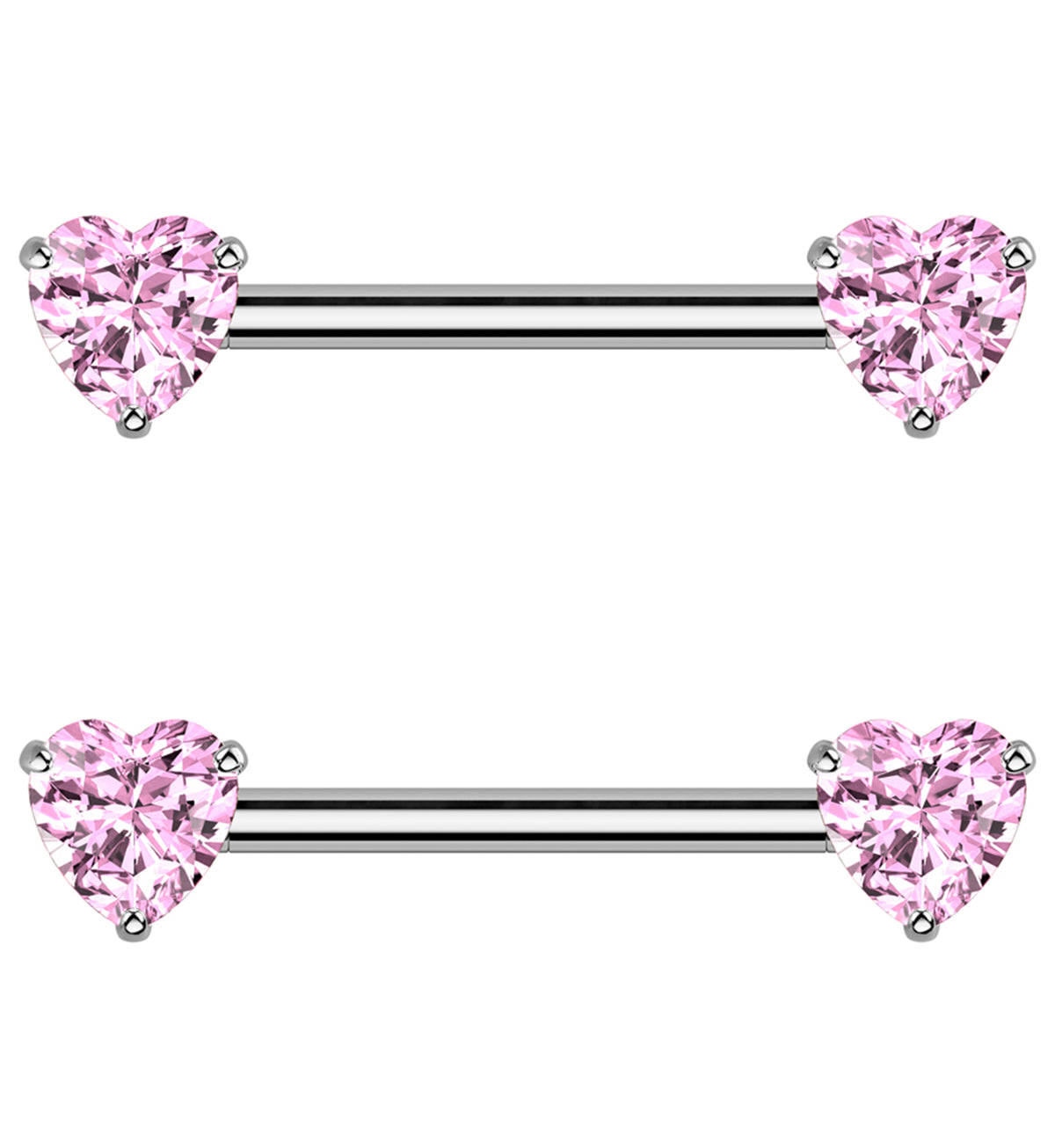Pink Heart CZ Threadless Titanium Nipple Barbell