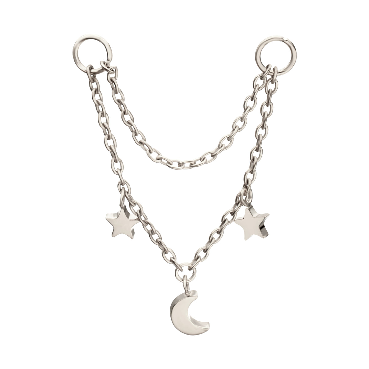 Platinum PVD Celestial Dangle Titanium Double Connecting Piercing Chain