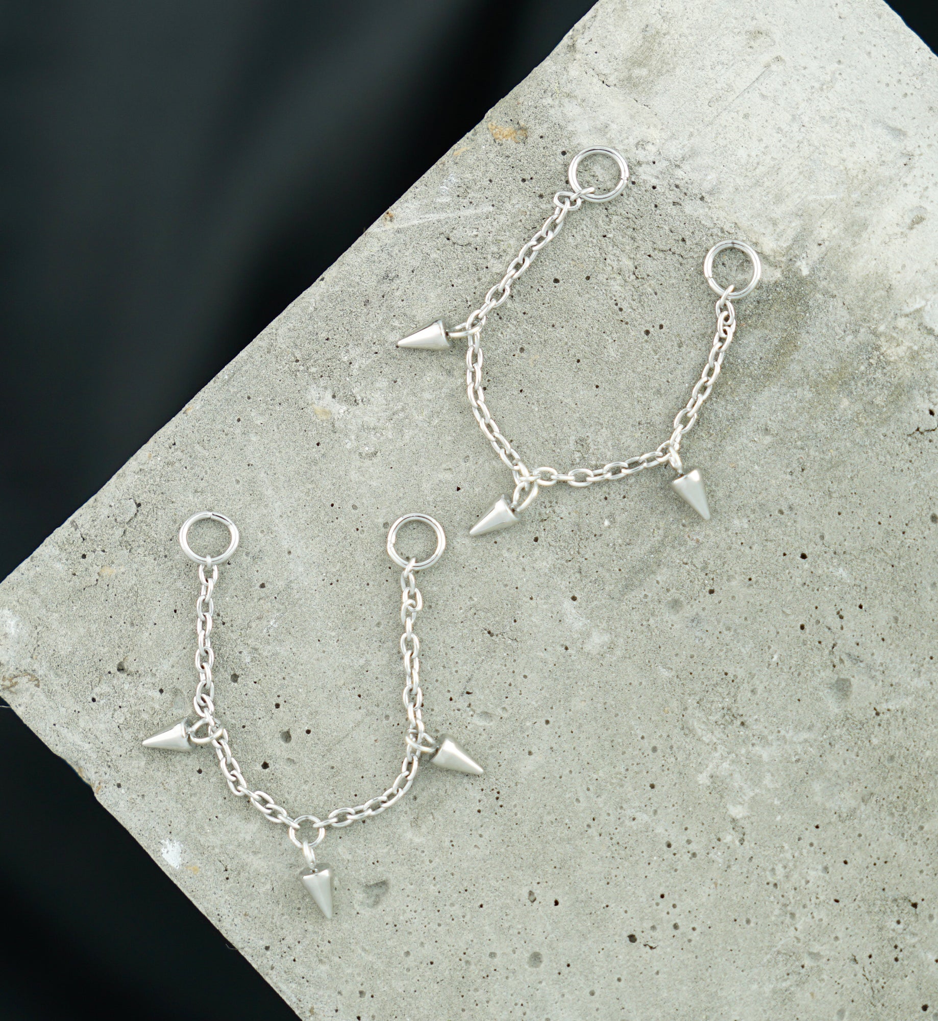 Platinum PVD Cone Dangle Titanium Connecting Piercing Chain