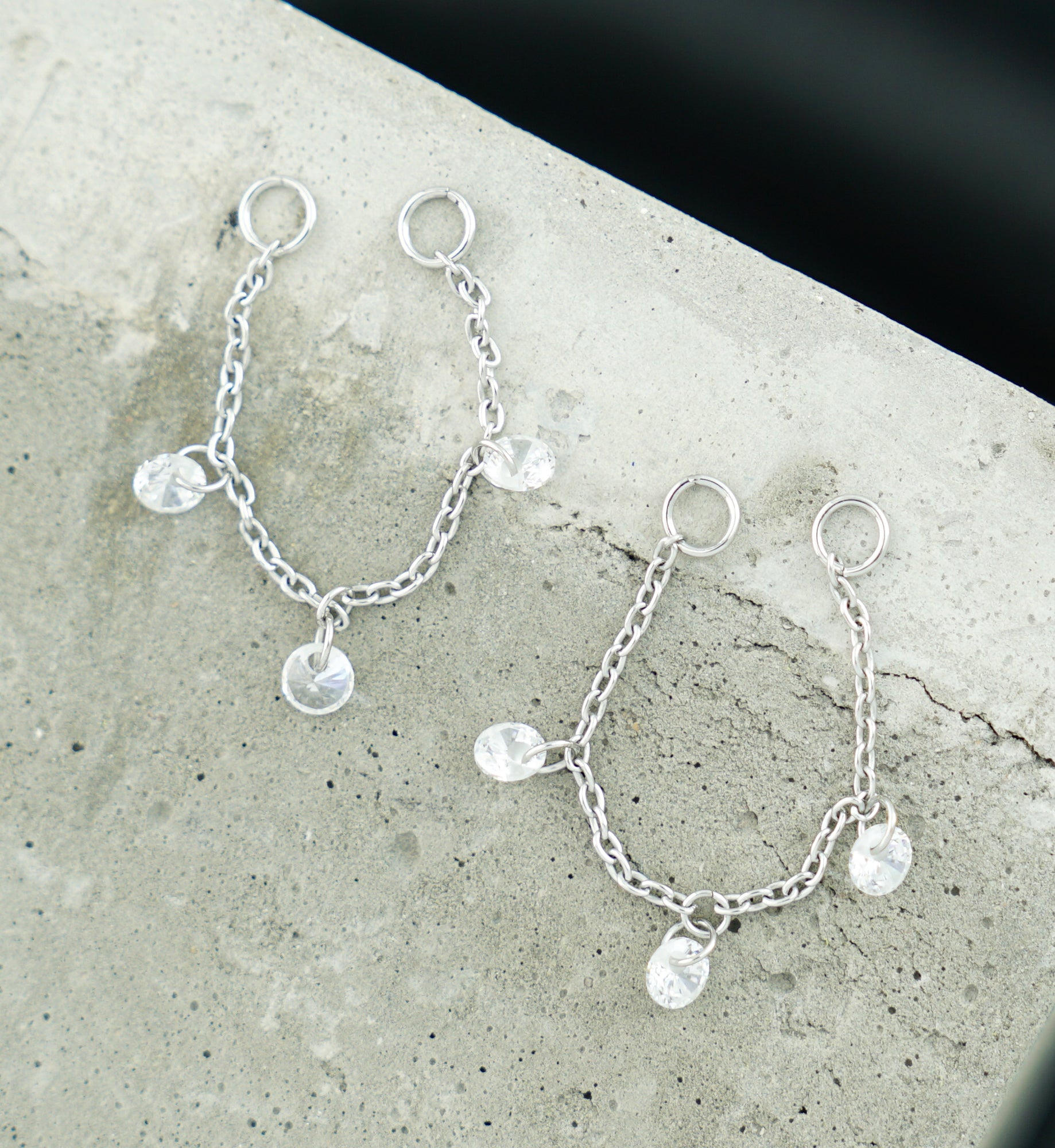 Platinum PVD CZ Dangle Titanium Connecting Piercing Chain