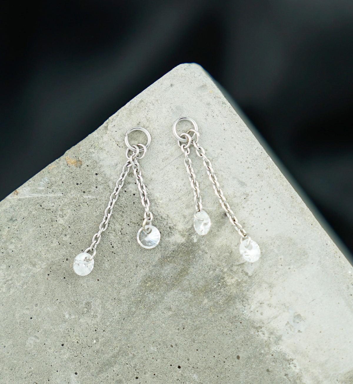 Platinum PVD Dual CZ Dangle Chain Titanium Charm