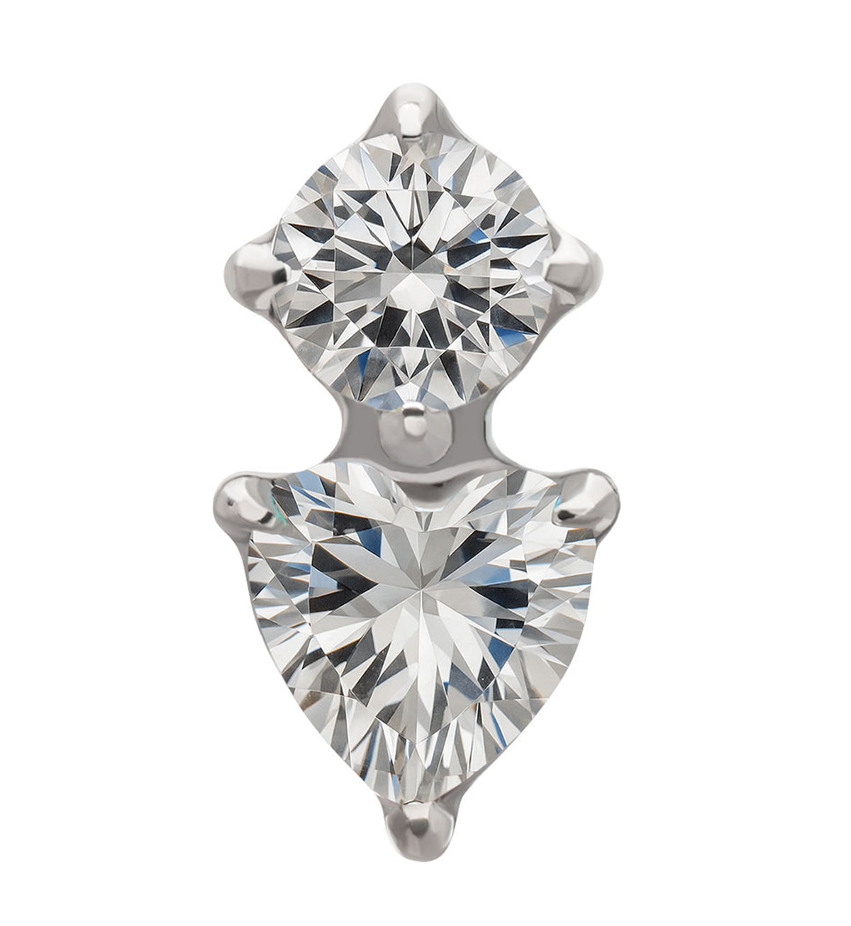 Platinum PVD Round and Heart Clear CZ Titanium Threadless Top