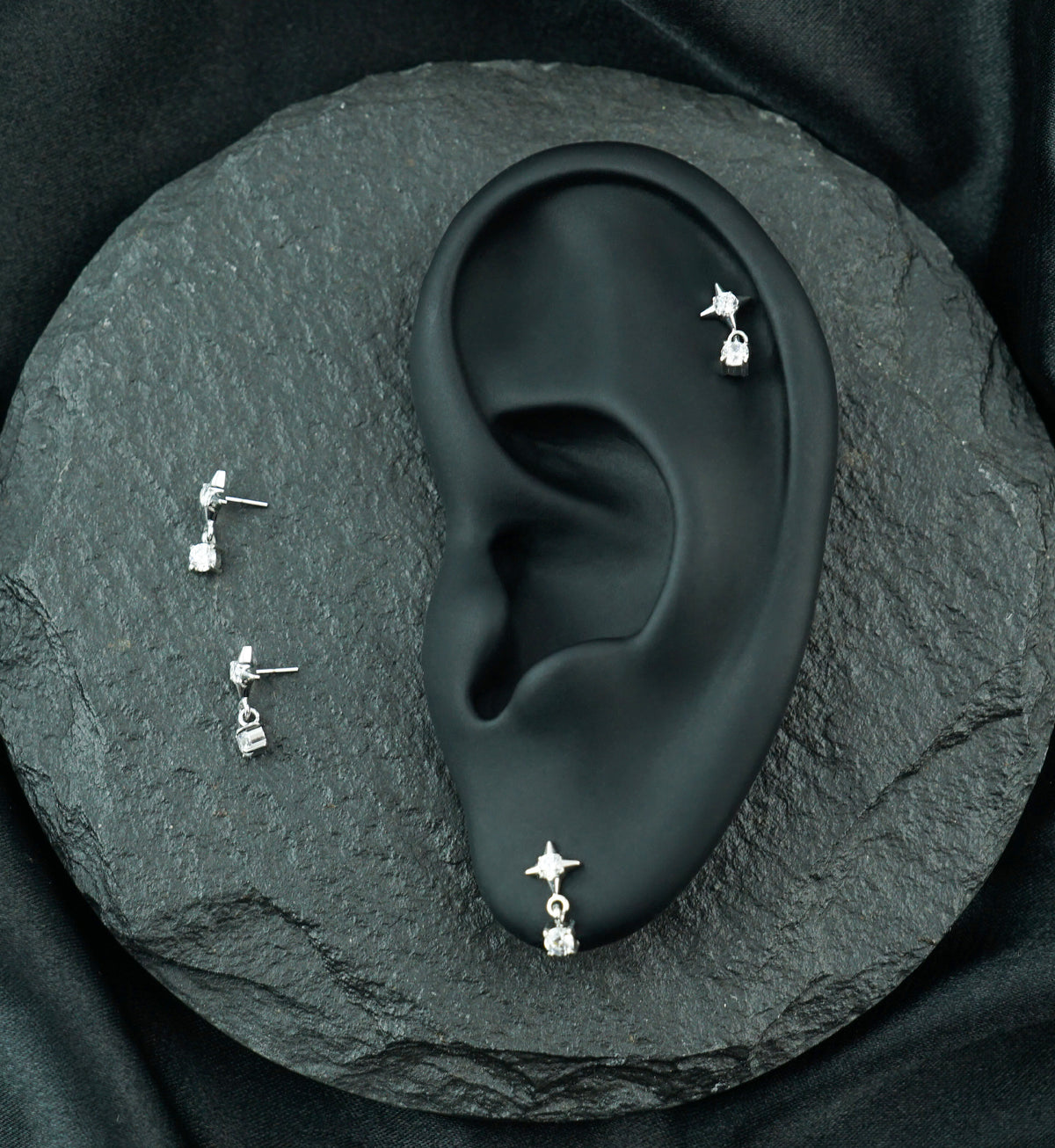 Platinum PVD Starlight Clear CZ Hanging Gem Titanium Threadless Top