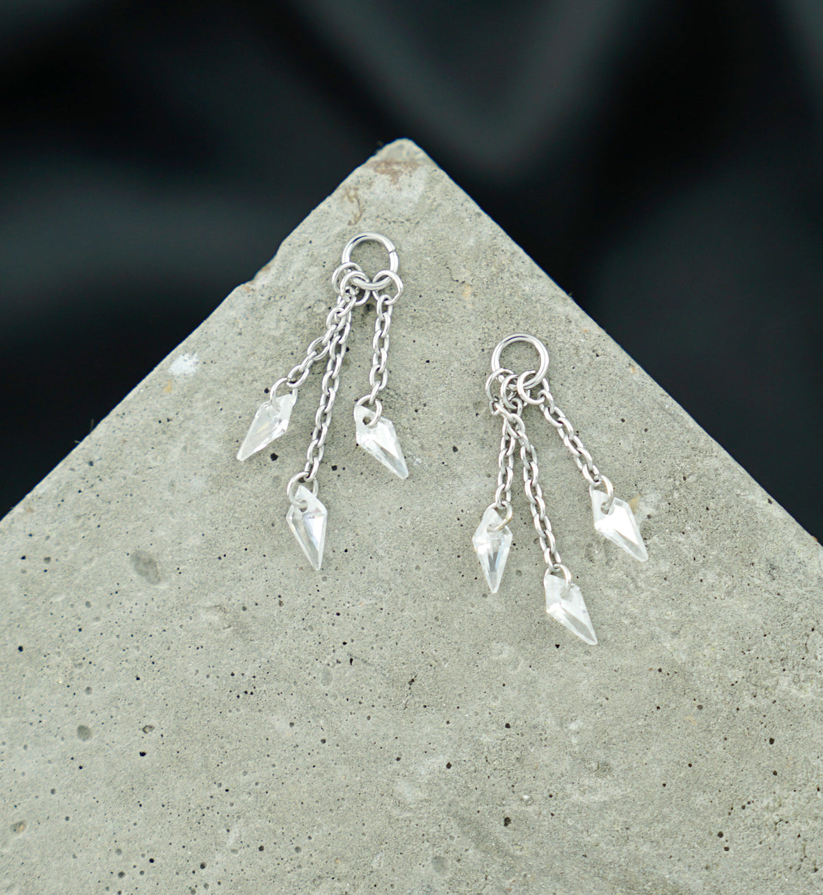 Platinum PVD Triple Dart CZ Dangle Chain Titanium Charm