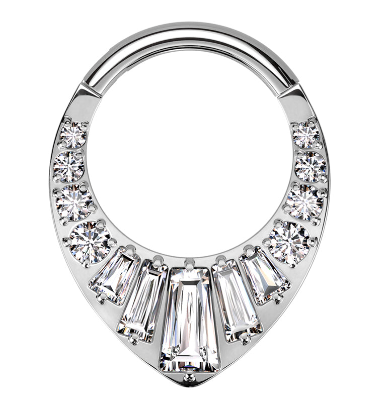 Point Baguette Clear CZ Titanium Hinged Segment Ring