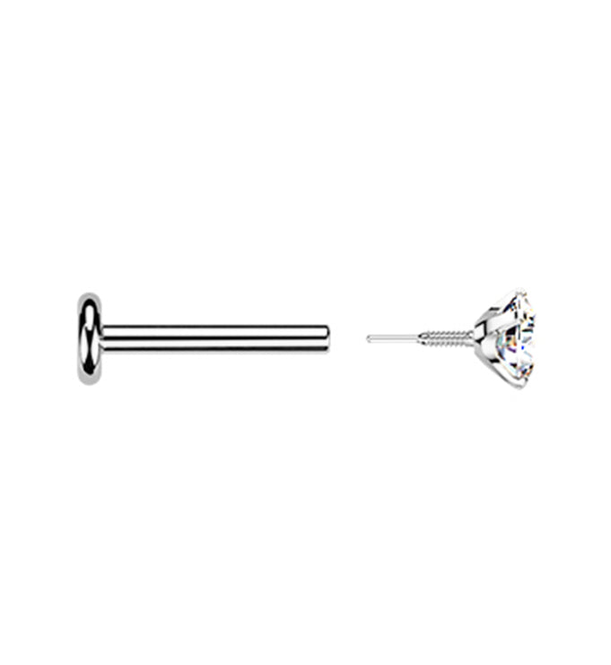Prong CZ Long Thread Internally Threaded Titanium Labret