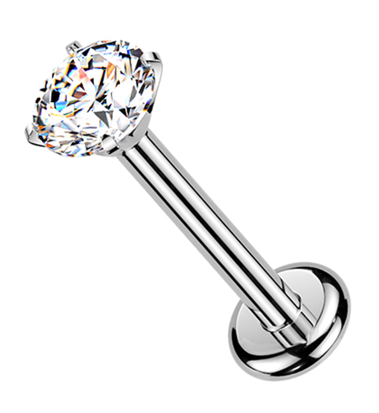Prong CZ Long Thread Internally Threaded Titanium Labret