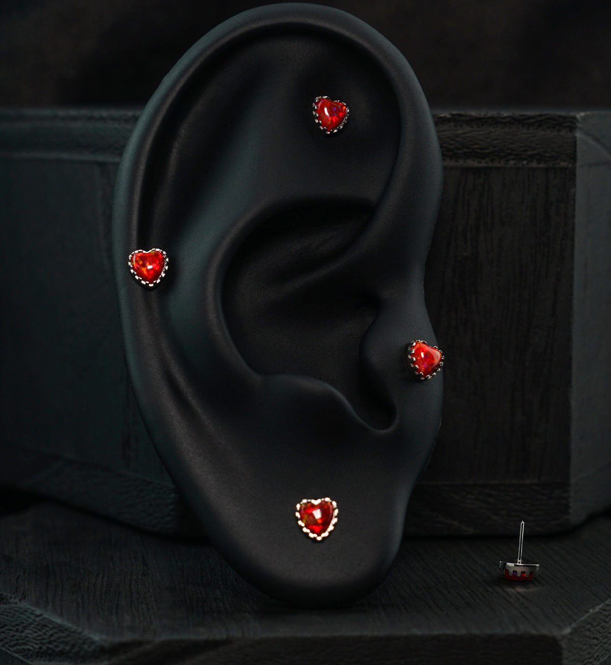 Prong Red Opalite Heart Titanium Threadless Top